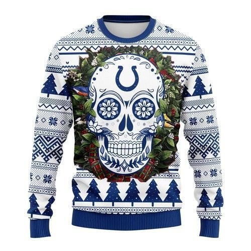 Indianapolis Colts Skull Flower Ugly Christmas Sweater,