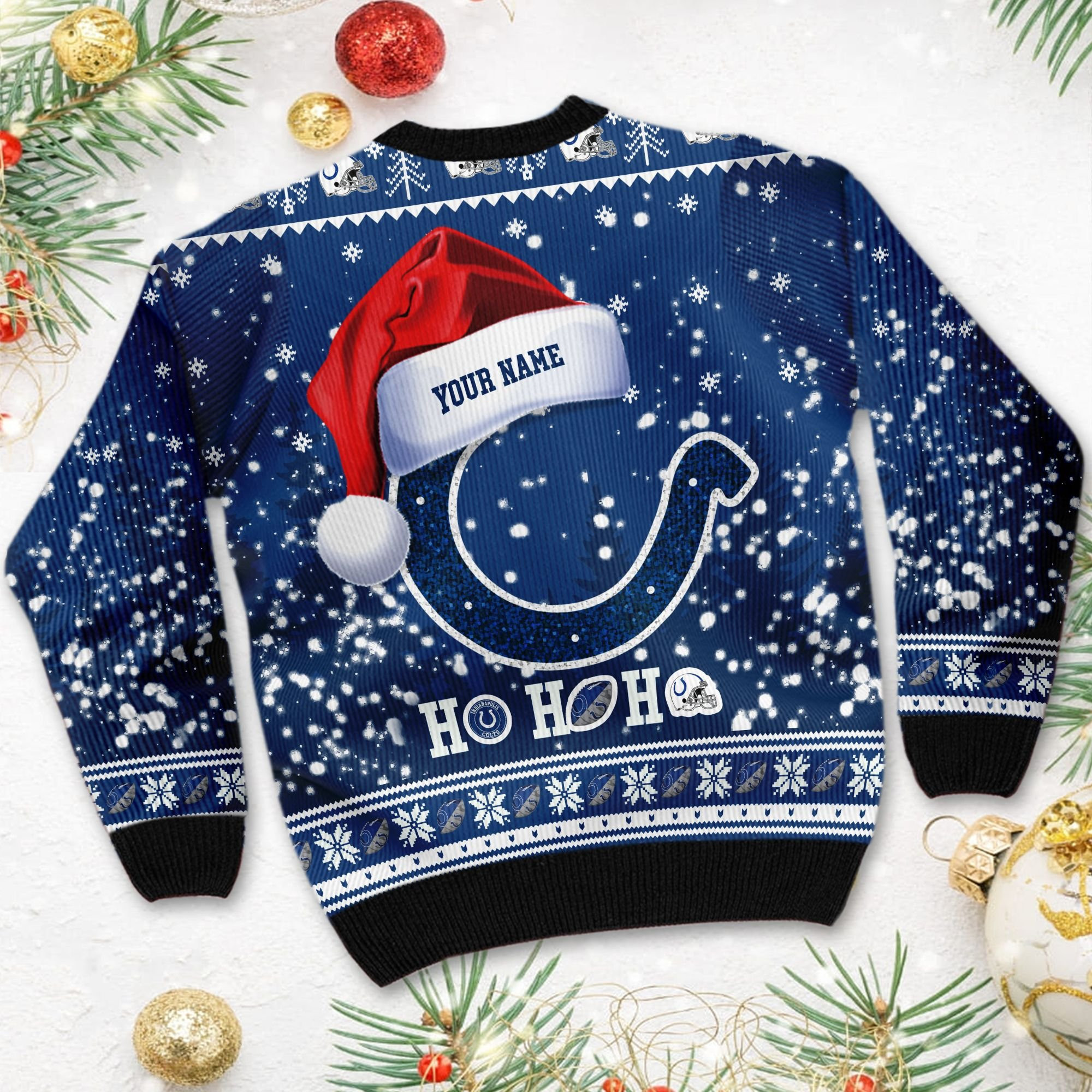 Indianapolis Colts Symbol Wearing Santa Claus Hat Ho Ho Ho Personalized Ugly Christmas Sweater Perfect Holiday Gift - Image 4