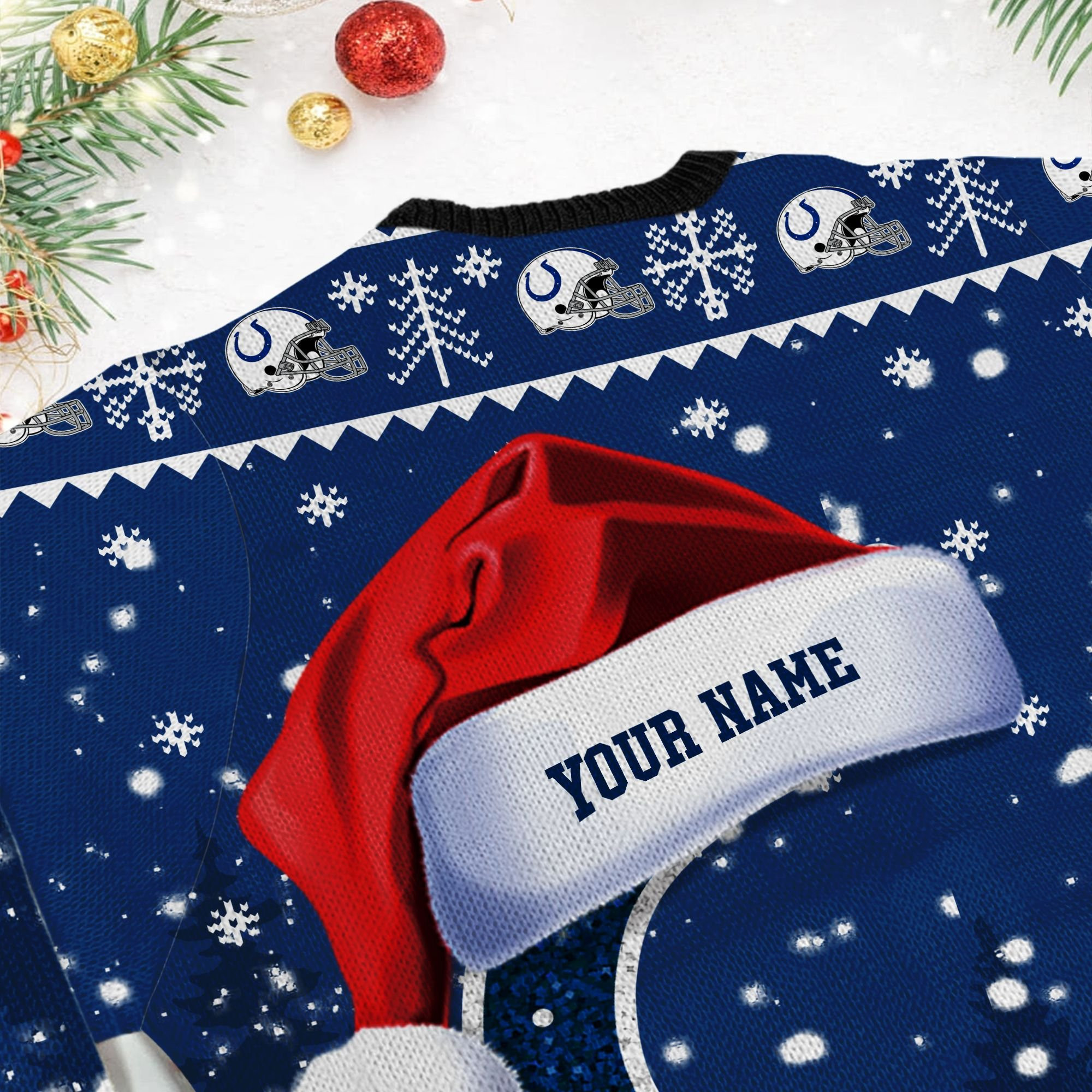 Indianapolis Colts Symbol Wearing Santa Claus Hat Ho Ho Ho Personalized Ugly Christmas Sweater Perfect Holiday Gift - Image 6