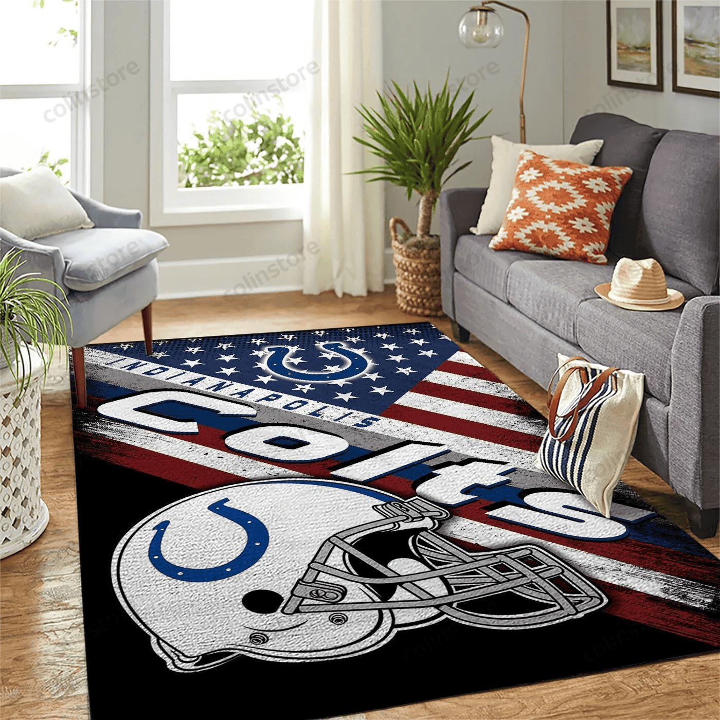 Indianapolis Colts Team Logo American Rectangle Area Rug – Full Print Carpet For Living Room & Bedroom Home Decor