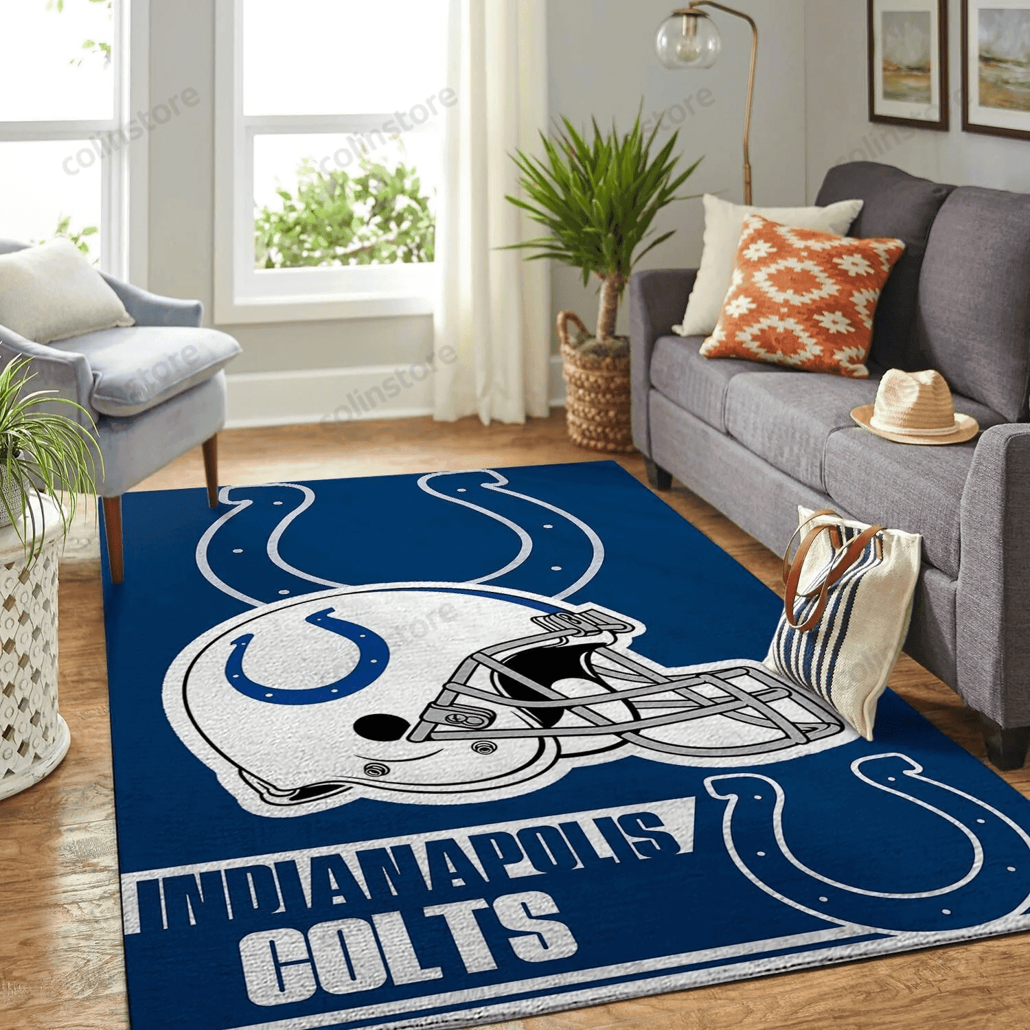 Indianapolis Colts Team Logo Helmet Nice Gift Rectangle Area Rug – Full Print Carpet For Living Room & Bedroom Home Decor