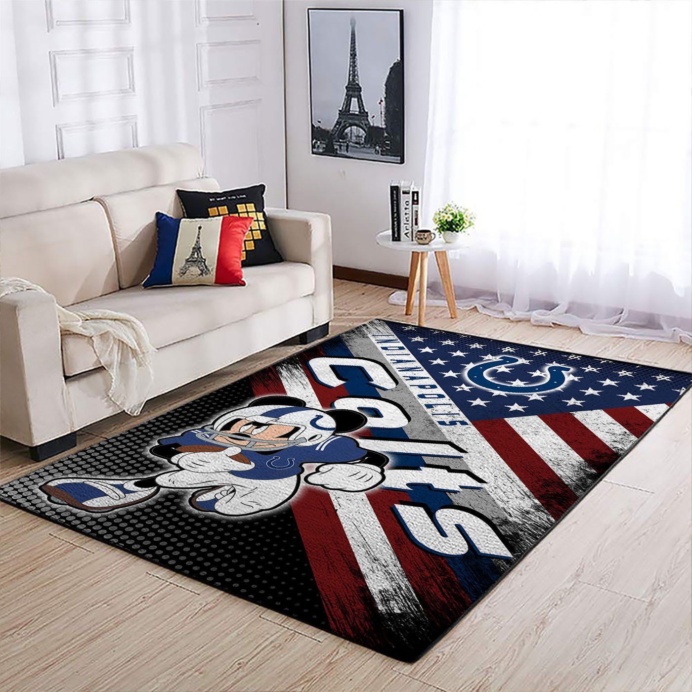 Indianapolis Colts Team Logo Mickey Us Rectangle Area Rug – Full Print Carpet For Living Room & Bedroom Home Decor