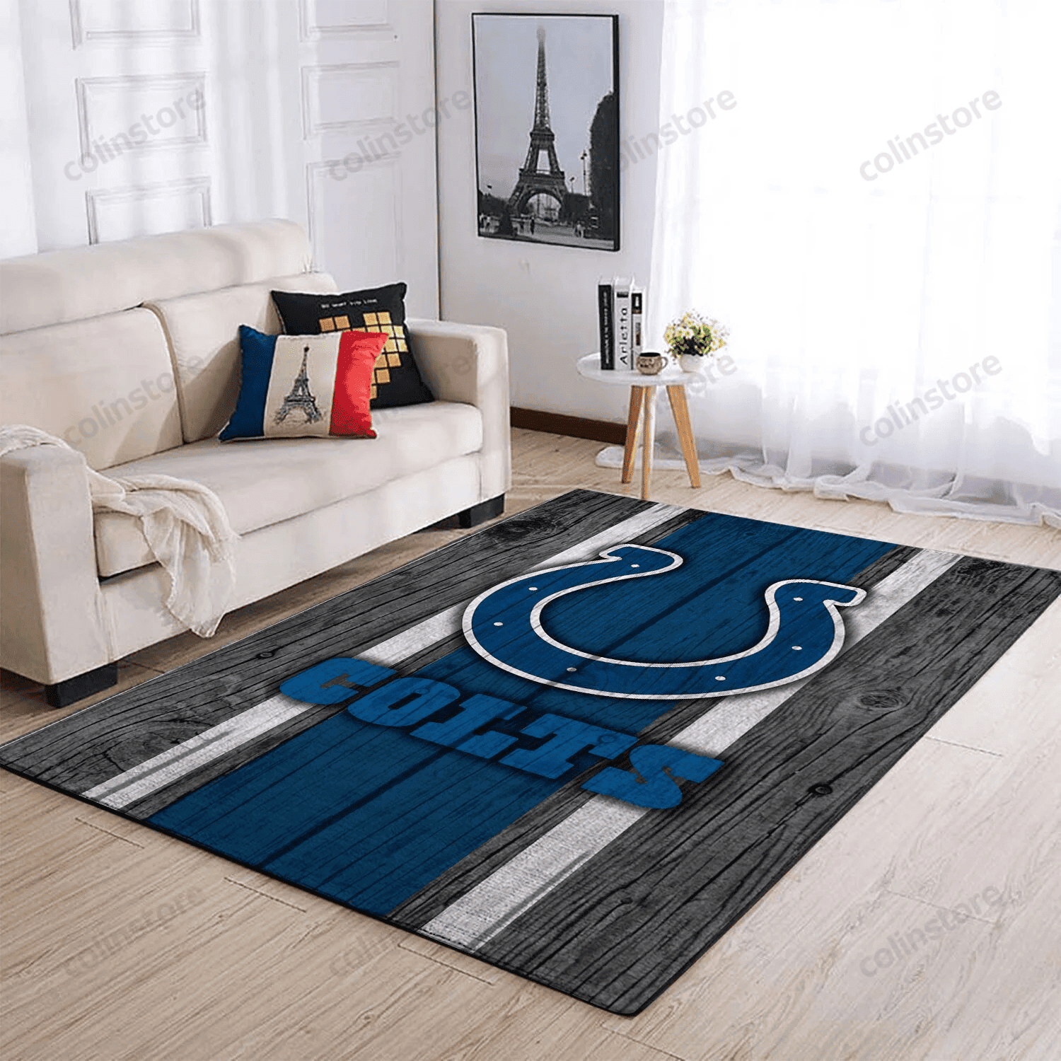 Indianapolis Colts Team Logo Wooden Rectangle Area Rug – Full Print Carpet For Living Room & Bedroom Home Decor