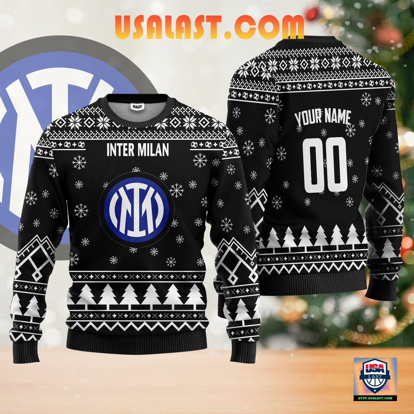 Inter Milan Personalized Ugly Christmas Sweater Black Version