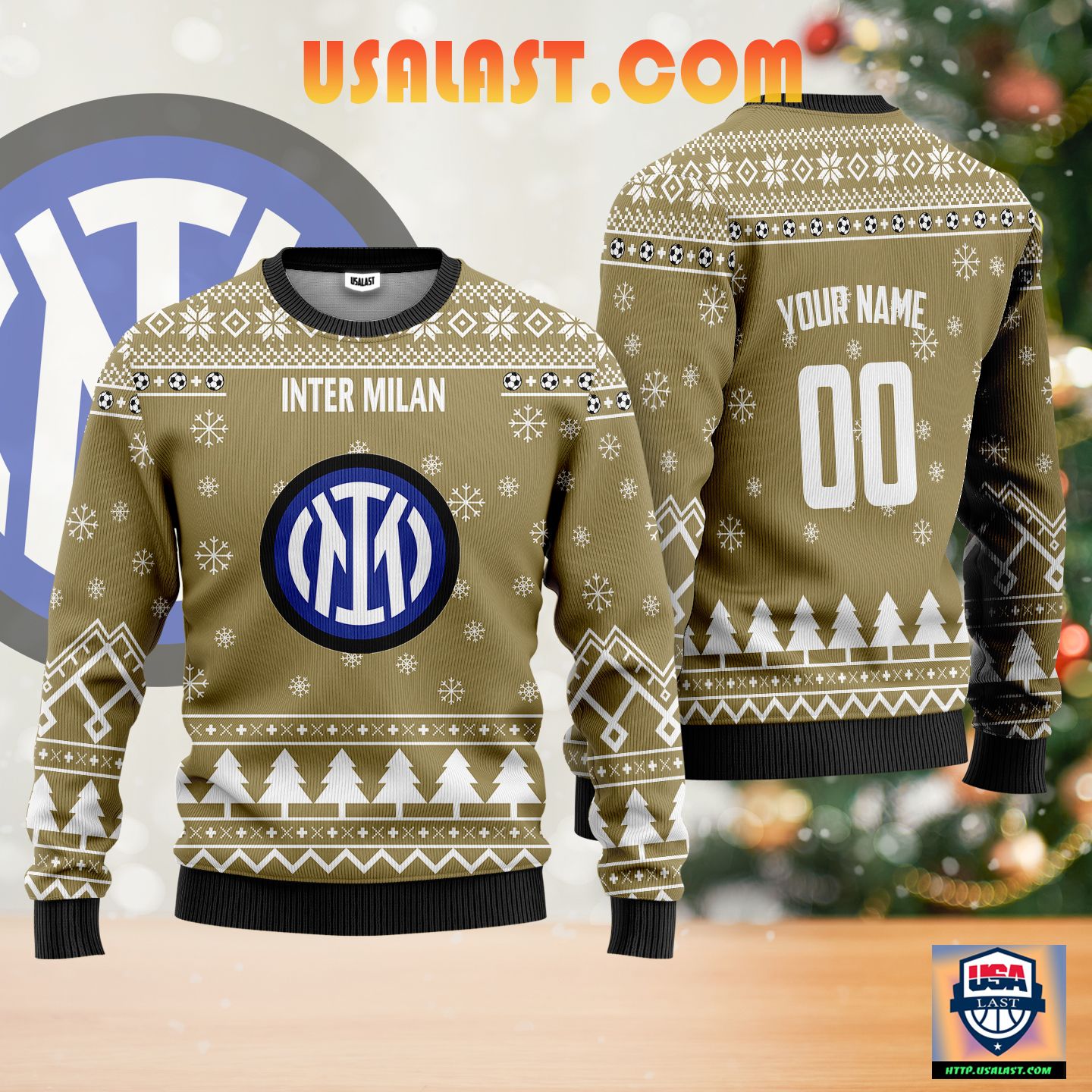 Inter Milan Personalized Ugly Christmas Sweater Gold Version