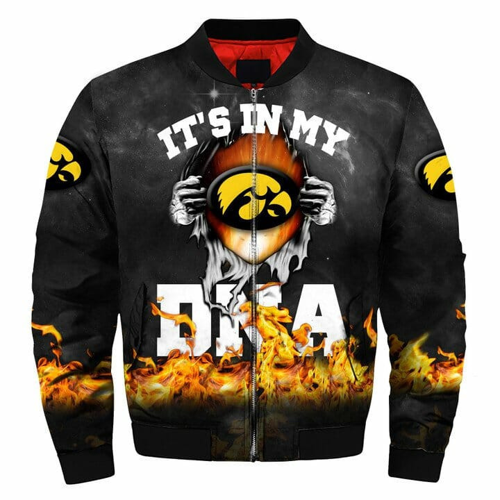 Iowa Hawkeyes Baby Groot Black Bomber Jacket | NCAA College Team Jacket for Men & Women | Sports Fan Gift
