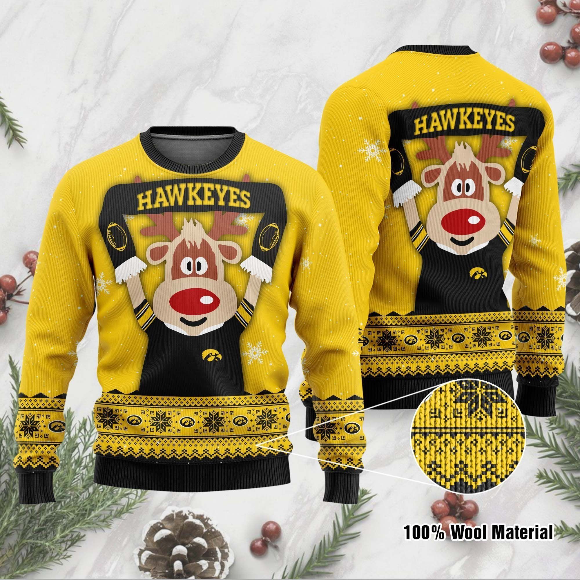 Iowa Hawkeyes Funny Ugly Christmas Sweater Holiday Xmas Party Men Women Plus Size