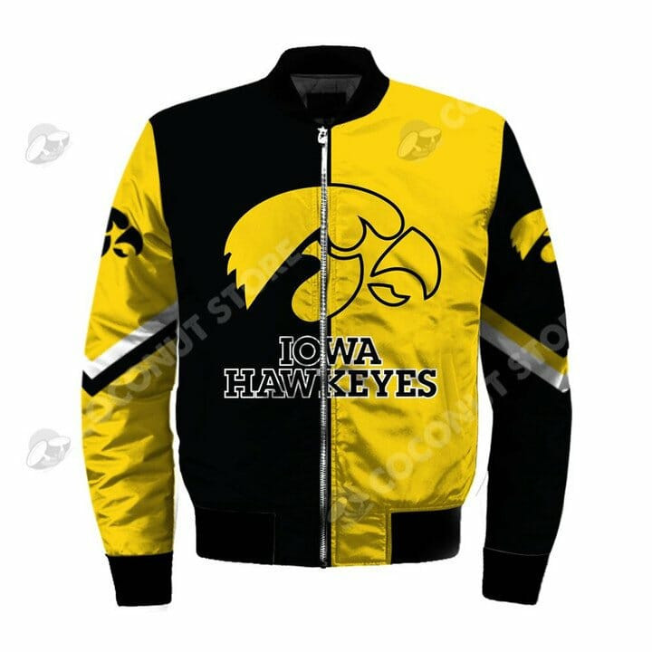 Iowa Hawkeyes Gold Black Bomber Jacket | NCAA College Team Jacket for Men & Women | Sports Fan Gift