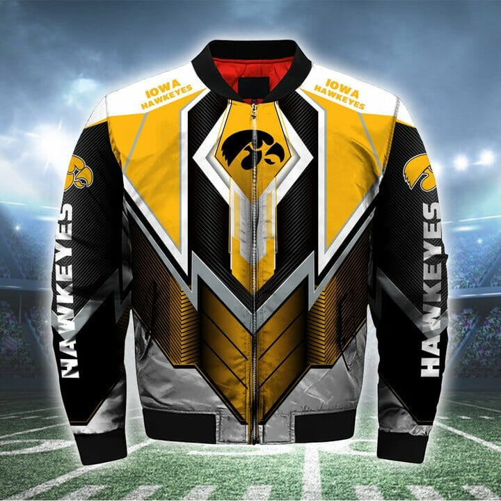 Iowa Hawkeyes Gold Black Bomber Jacket | NCAA College Team Jacket for Men & Women | Sports Fan Gift