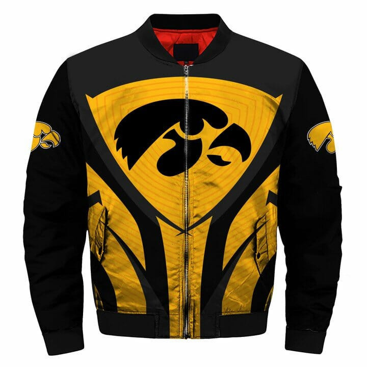 Iowa Hawkeyes Gold Black Bomber Jacket | NCAA College Team Jacket for Men & Women | Sports Fan Gift
