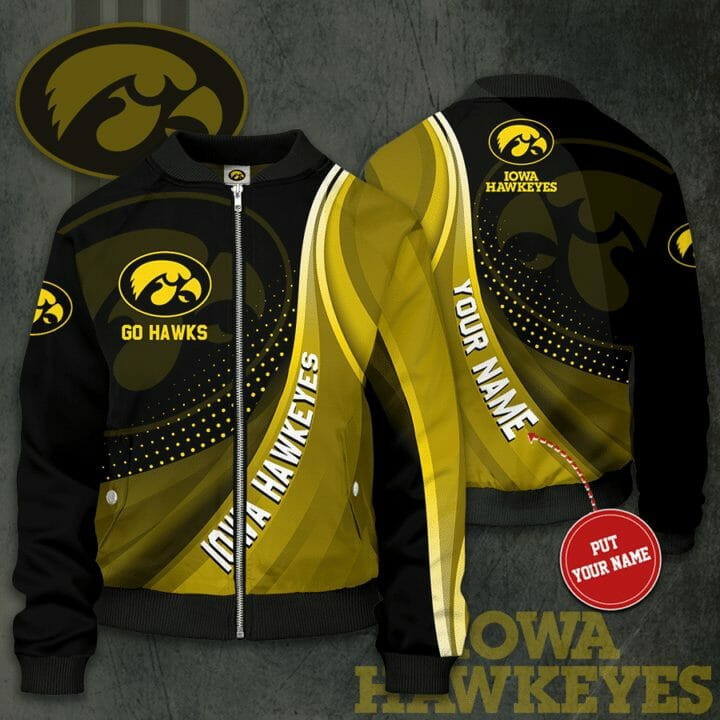 Iowa Hawkeyes Personalized Gold Black Bomber Jacket | NCAA College Team Jacket for Men & Women | Sports Fan Gift