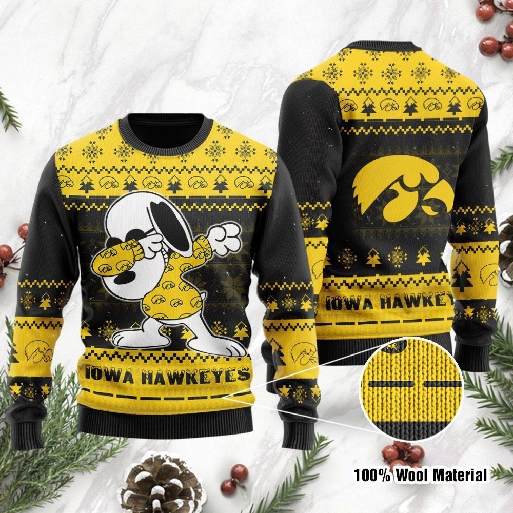 Iowa Hawkeyes Snoopy Dabbing Ugly Christmas Sweater Holiday Party Men Women Full Plus Size