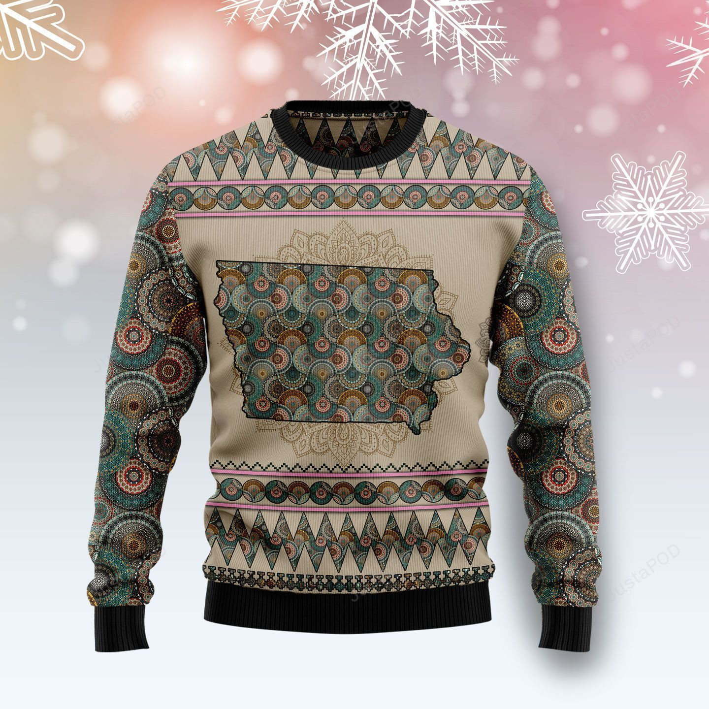 Iowa Mandala Christmas Ugly Christmas Sweater, Perfect Holiday Gift