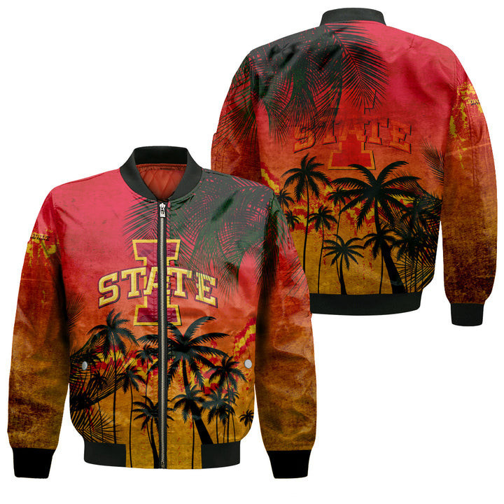 Iowa State Cyclones Coconut Tree Bomber Jacket | NCAA College Team Jacket for Men & Women | Sports Fan Gift