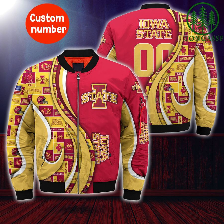 Iowa State Cyclones Personalized Name Number Orange Gold Bomber Jacket | NCAA College Team Jacket for Men & Women | Sports Fan Gift