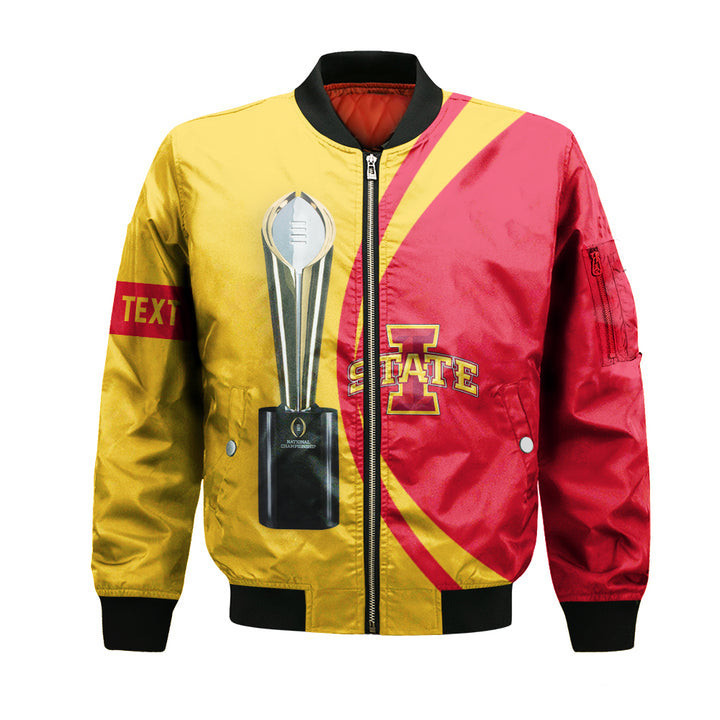 Iowa State Cyclones Personalized Text Champions Bomber Jacket | NCAA College Team Jacket for Men & Women | Sports Fan Gift