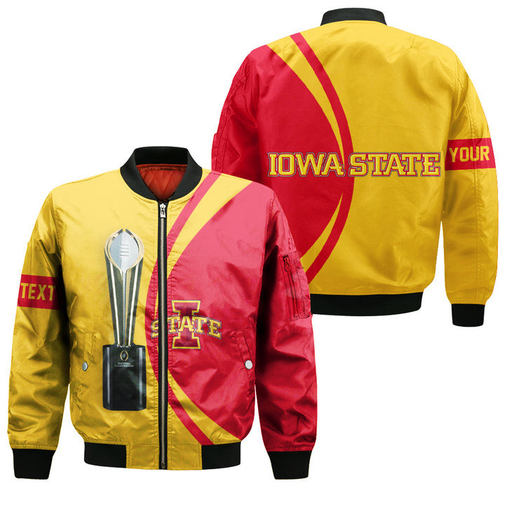 Iowa State Cyclones Personalized Text Champions Bomber Jacket | NCAA College Team Jacket for Men & Women | Sports Fan Gift - Image 3