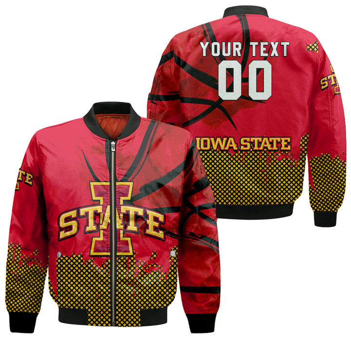 Iowa State Cyclones Personalized Text Number Cardinal Orange Bomber Jacket | NCAA College Team Jacket for Men & Women | Sports Fan Gift - Image 3