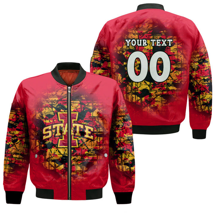 Iowa State Cyclones Personalized Text Number Cardinal Orange Bomber Jacket | NCAA College Team Jacket for Men & Women | Sports Fan Gift - Image 3