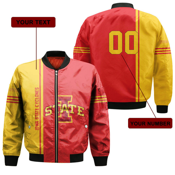 Iowa State Cyclones Personalized Text Number Cardinal Orange Bomber Jacket | NCAA College Team Jacket for Men & Women | Sports Fan Gift - Image 3