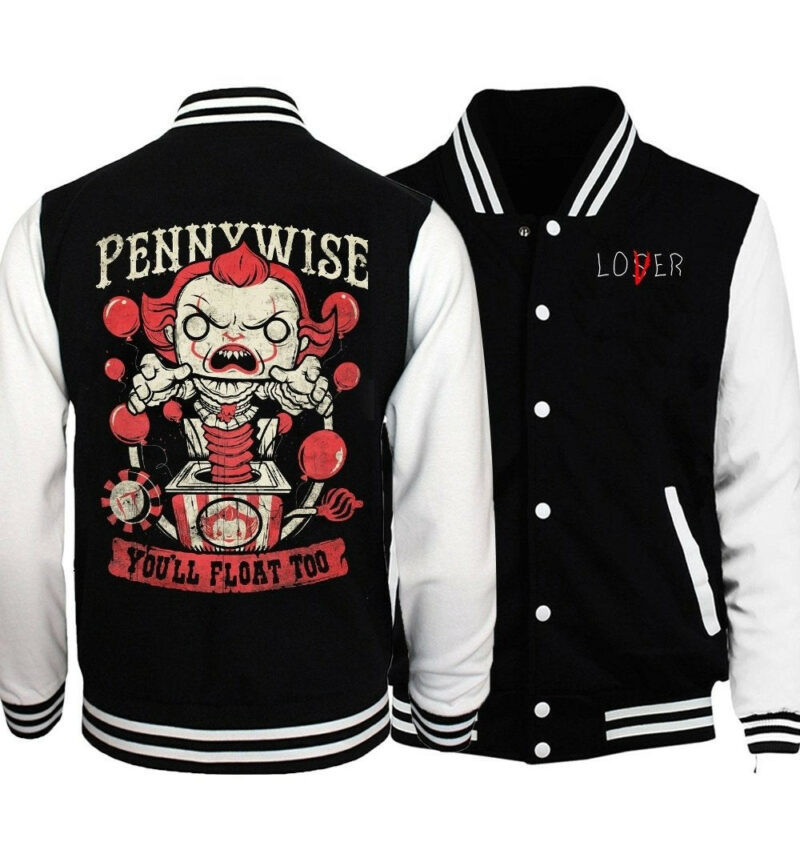 It Movies Pennywise Baseball Jacket Sweatshirt Winter Popular Soft Hoo Fashion Baseball Jacket for Men & Women | Movie Fan Gift