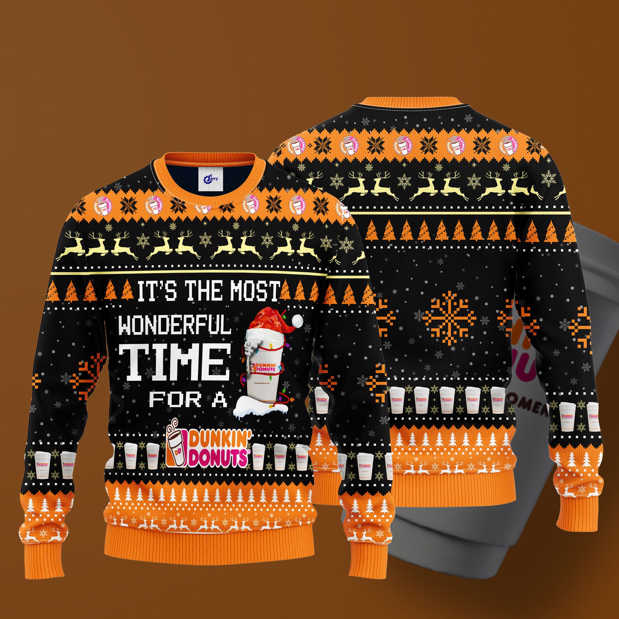 It'S The Most Wonderful Time For A Dunkin' Donuts Ugly Christmas Sweater