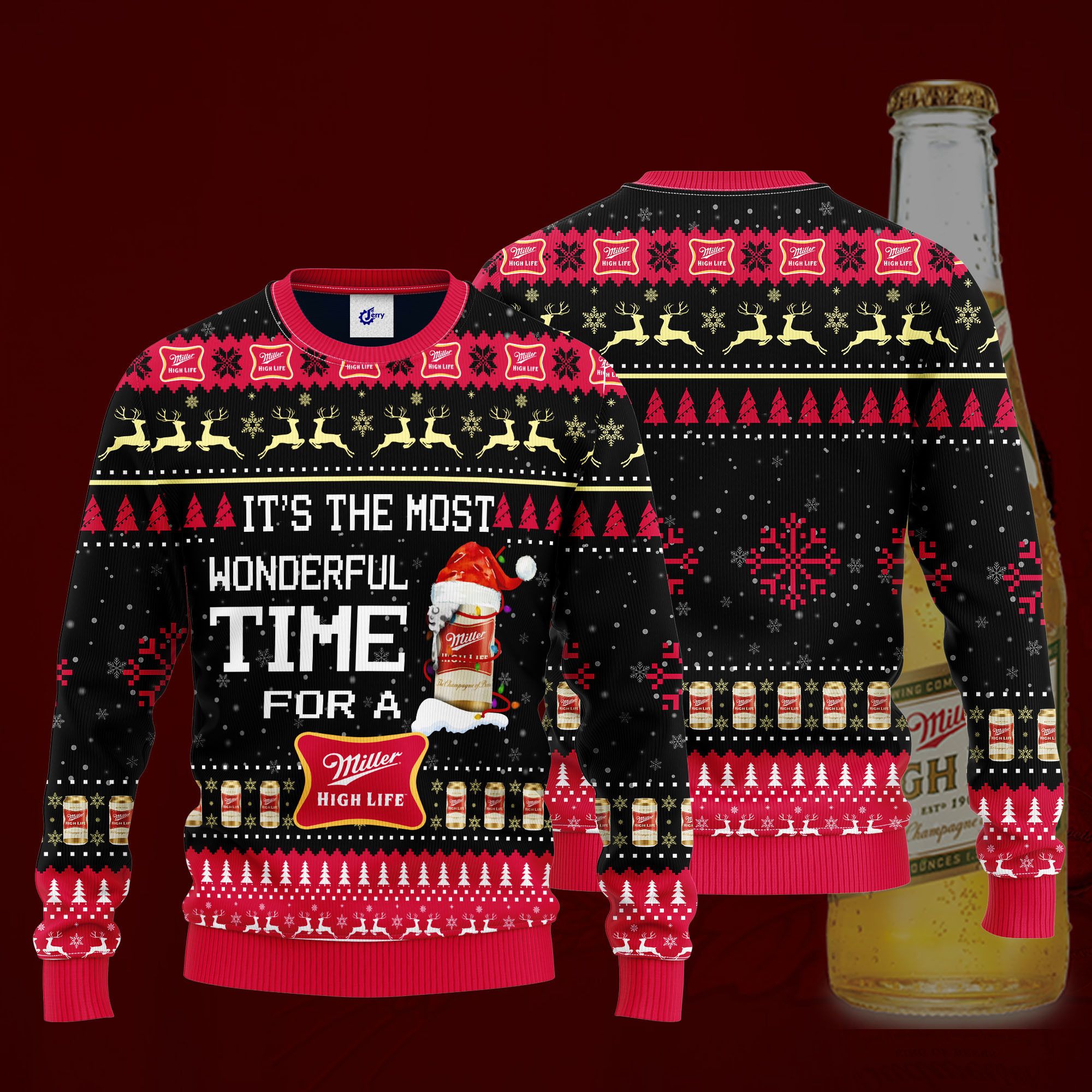 It'S The Most Wonderful Time For A Miller High Life Ugly Christmas Sweater