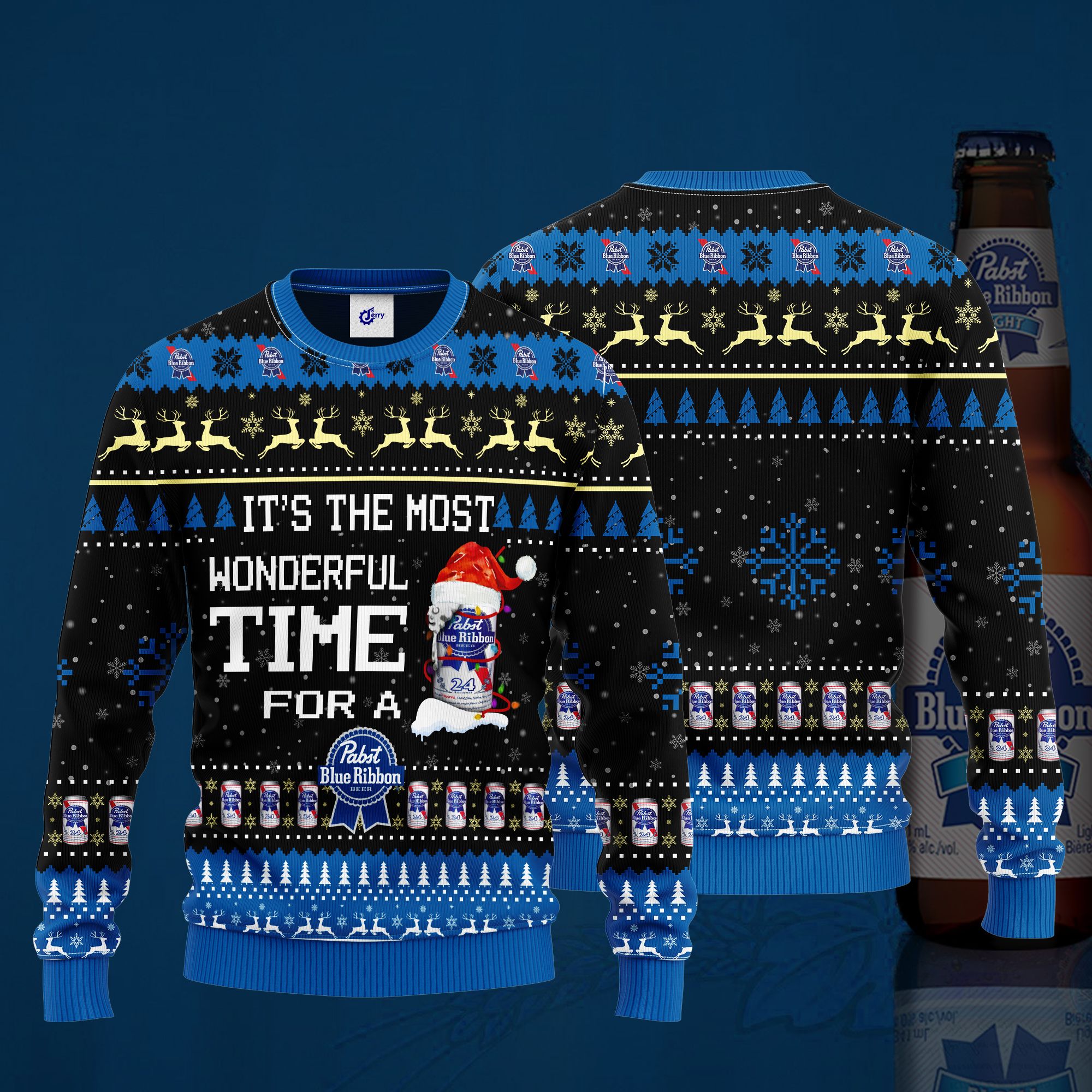 It'S The Most Wonderful Time For A Pabst Blue Ribbon Ugly Christmas Sweater