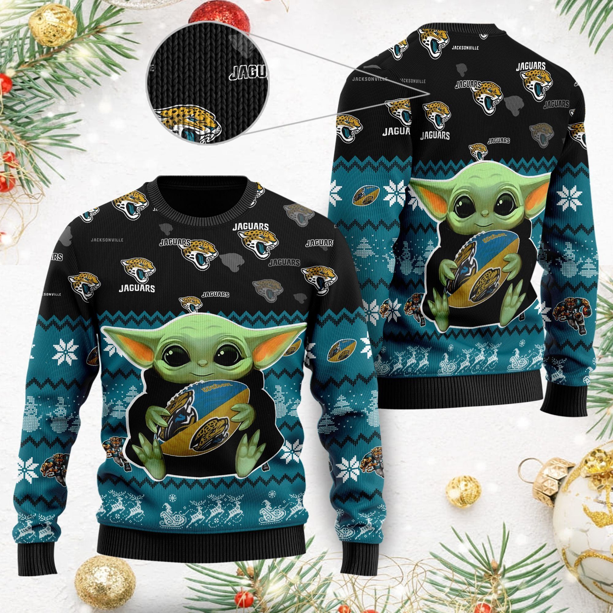 Jacksonville Jaguars Baby Yoda Ugly Christmas Sweater For American Football Fans