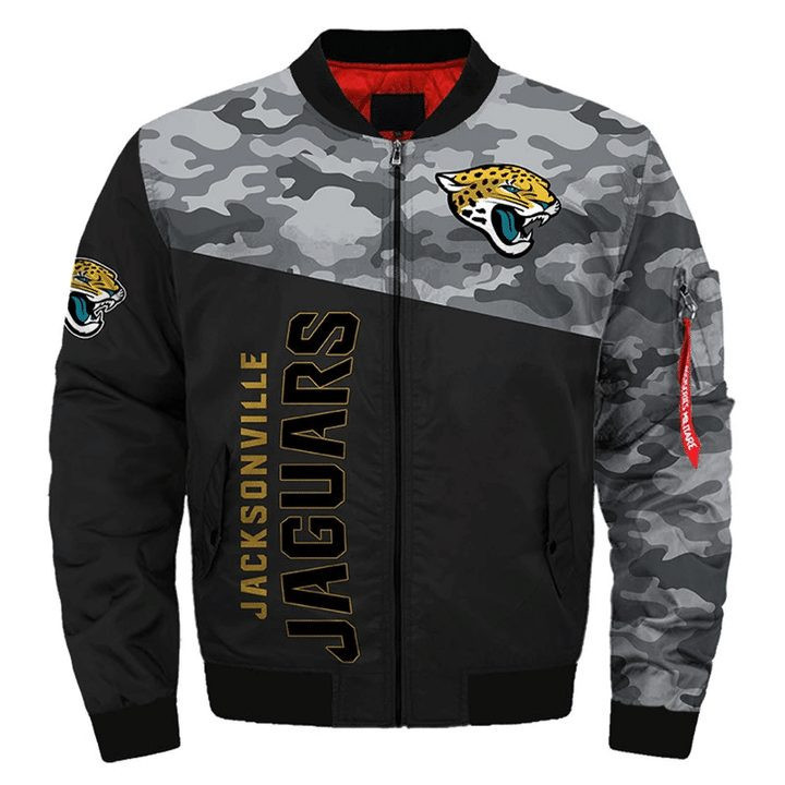 Jacksonville Jaguars Black Camo Bomber Jacket | NFL Team Jacket for Men & Women | Football Fan Gift