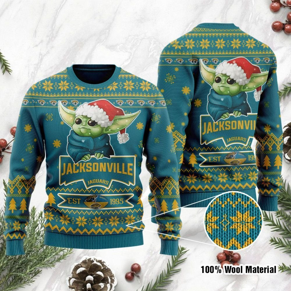 Jacksonville Jaguars Cute Baby Yoda Grogu Ugly Christmas Sweater, Perfect Holiday Gift
