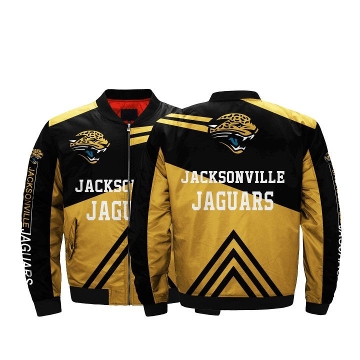 Jacksonville Jaguars Gold Black Bomber Jacket | NFL Team Jacket for Men & Women | Football Fan Gift