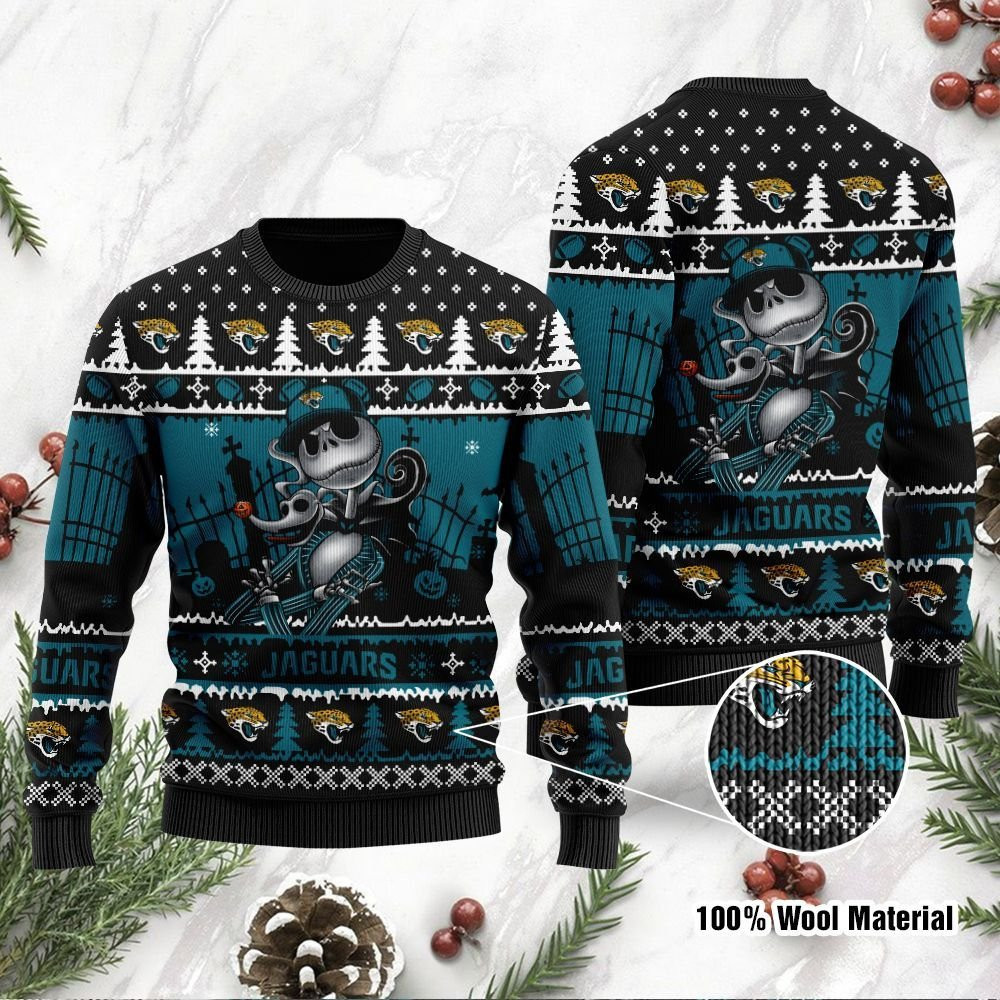 Jacksonville Jaguars Jack Skellington Halloween Holiday Party Ugly Christmas Sweater Perfect Holiday Gift