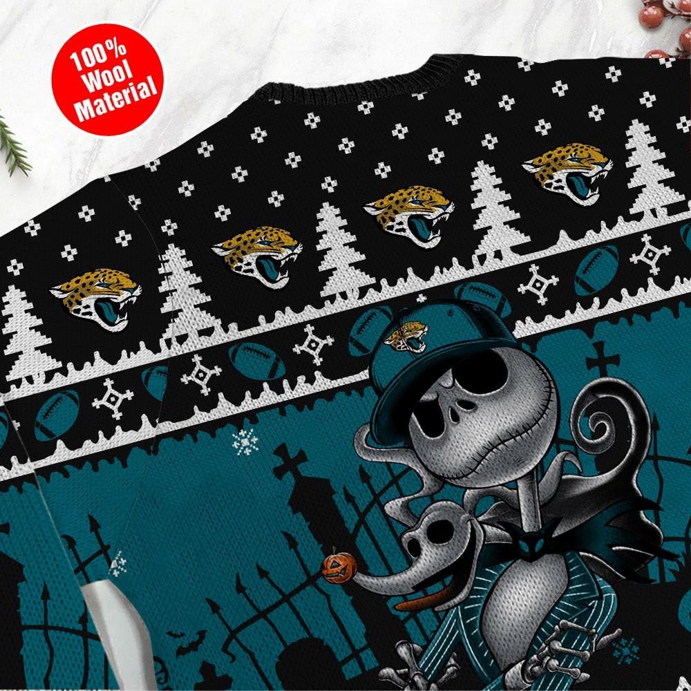 Jacksonville Jaguars Jack Skellington Halloween Holiday Party Ugly Christmas Sweater Perfect Holiday Gift - Image 5
