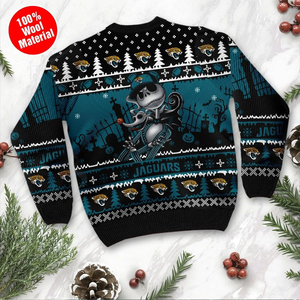 Jacksonville Jaguars Jack Skellington Halloween Holiday Party Ugly Christmas Sweater Perfect Holiday Gift - Image 3