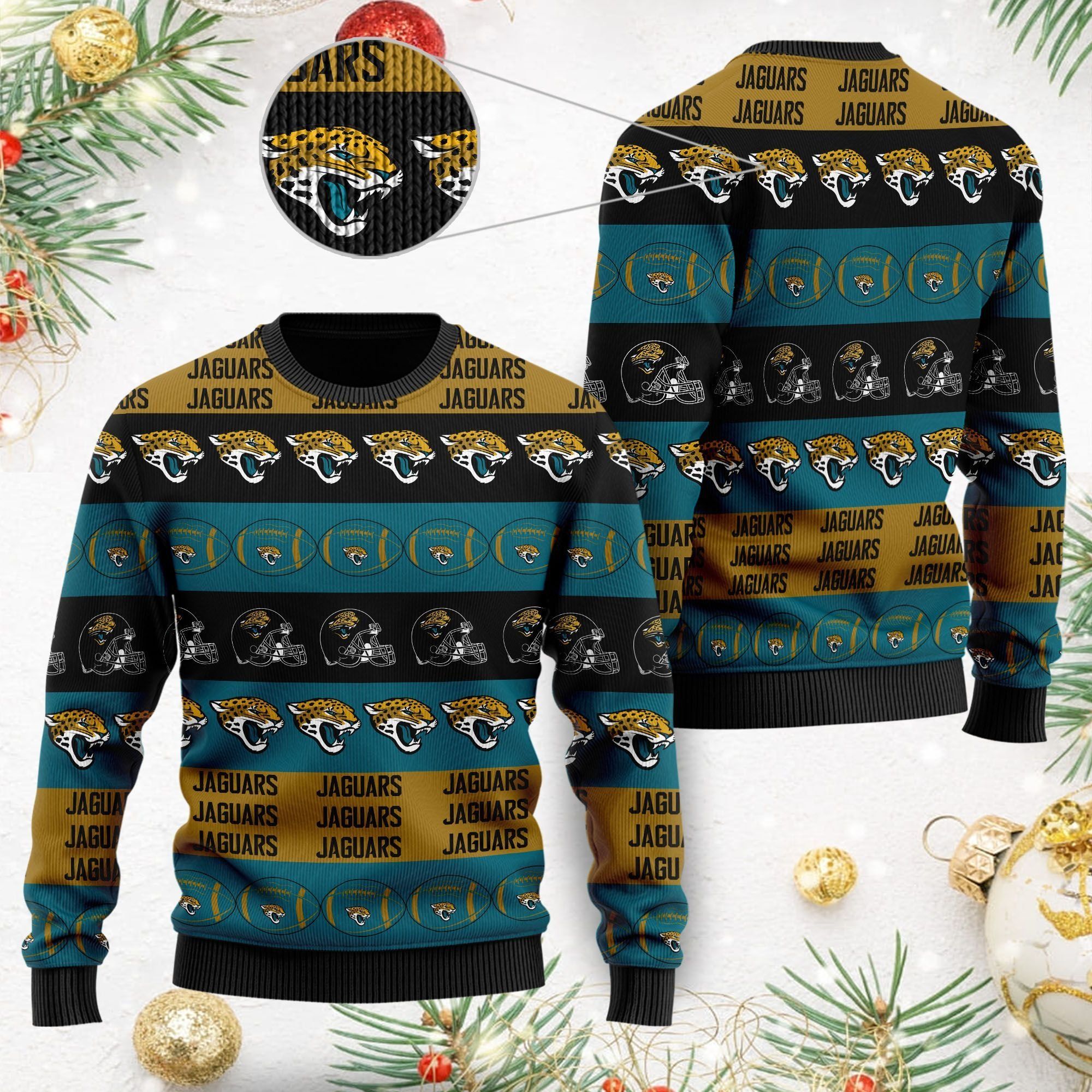 Jacksonville Jaguars NFL American Football Team Logo Helmet Symbols Men Women Ugly Christmas Sweater