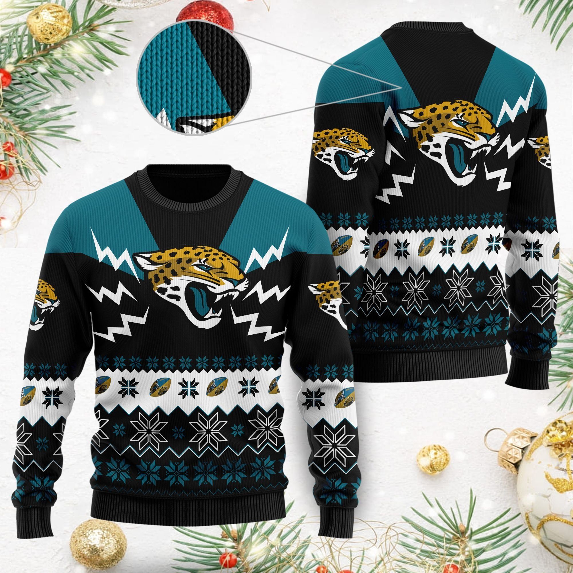 Jacksonville Jaguars NFL Football Team Logo Symbol 3D Ugly Christmas Sweater