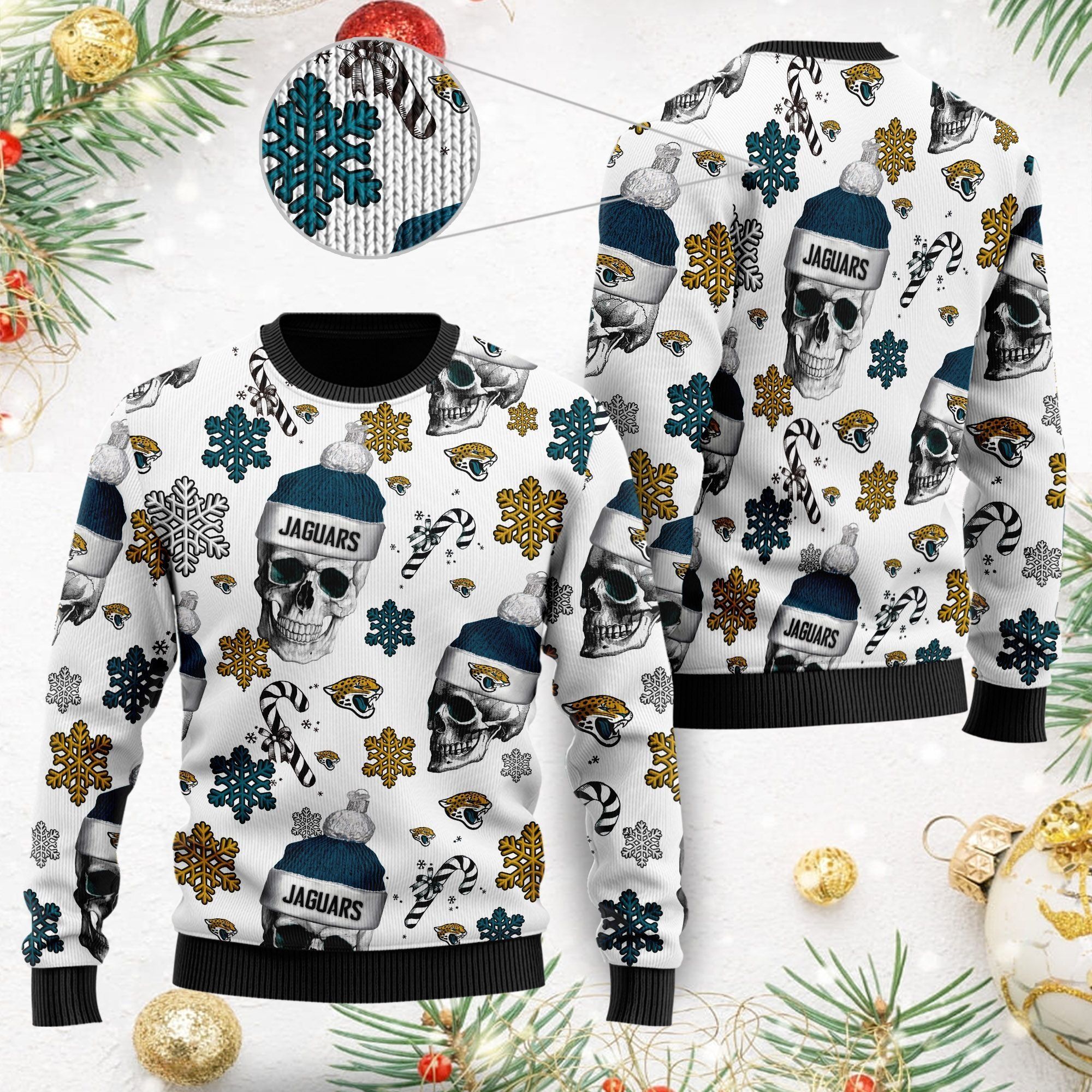 Jacksonville Jaguars NFL Football Team Santa Skulls Ugly Christmas Sweater