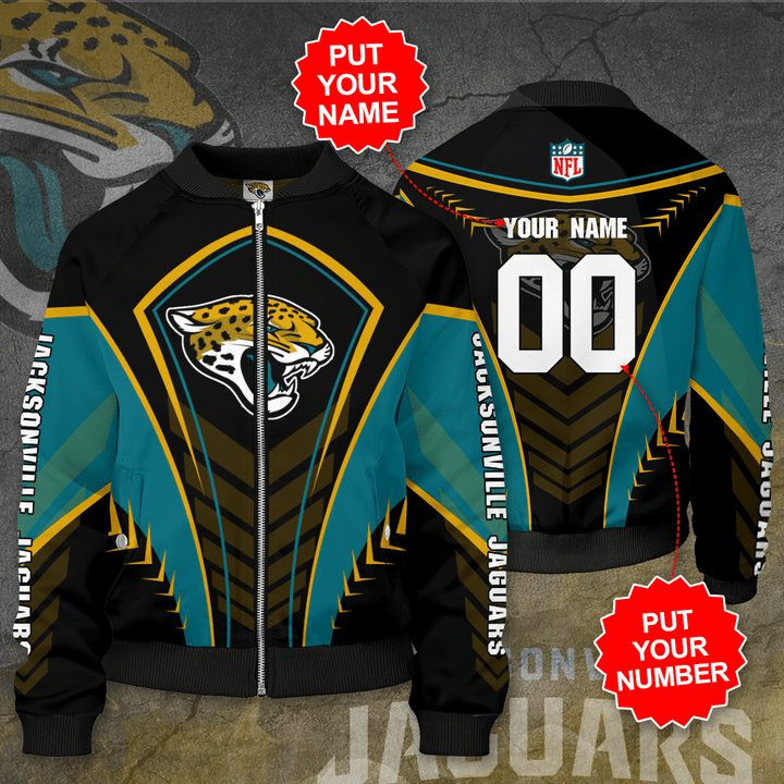Jacksonville Jaguars Personalized Name Number Black Teal Bomber Jacket | NFL Team Jacket for Men & Women | Football Fan Gift