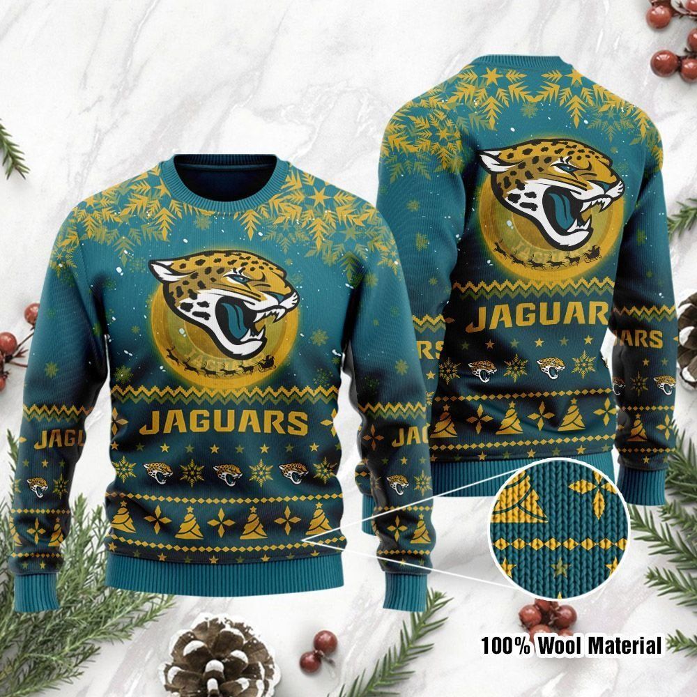Jacksonville Jaguars Santa Claus In The Moon Ugly Christmas Sweater Holiday Party For Men Women