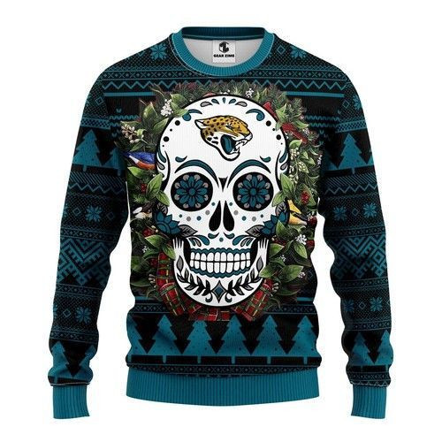 Jacksonville Jaguars Skull Flower Ugly Christmas Sweater,