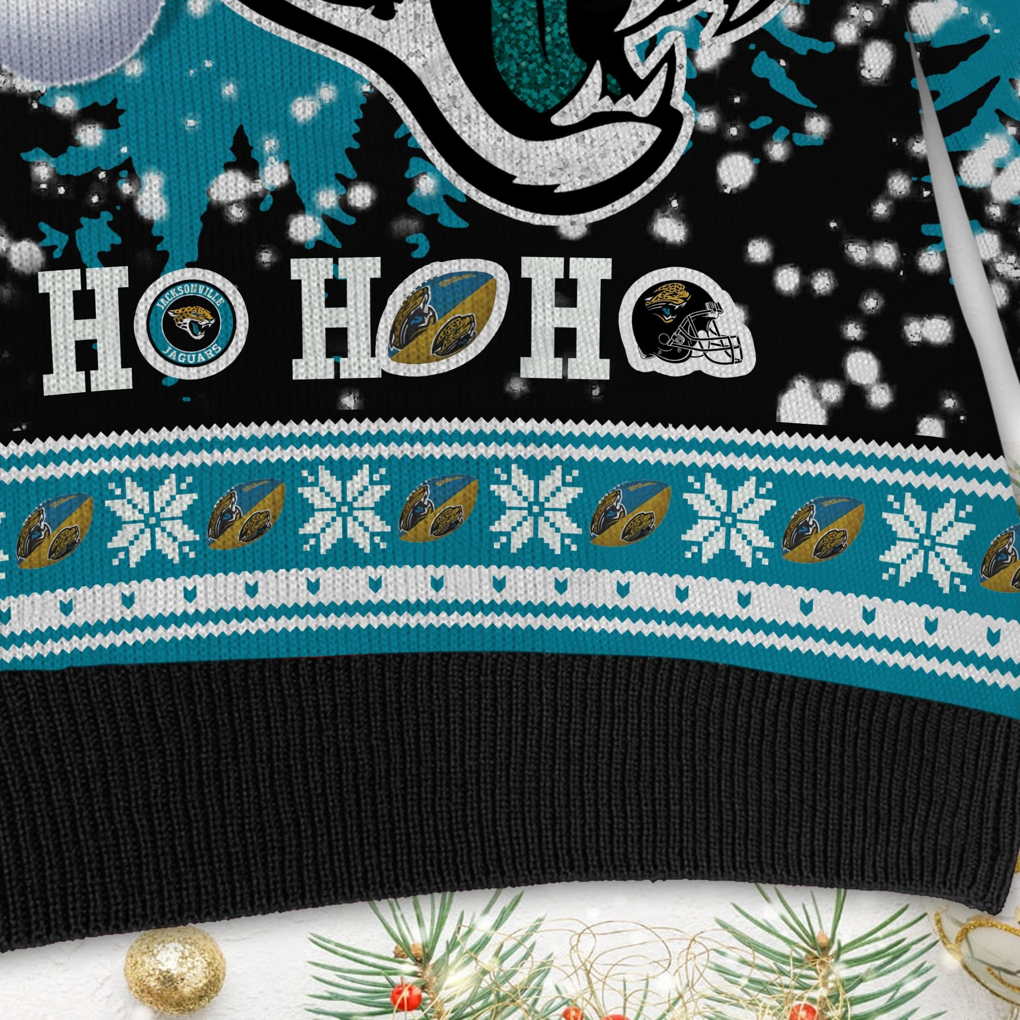 Jacksonville Jaguars Symbol Wearing Santa Claus Hat Ho Ho Ho Personalized Ugly Christmas Sweater, Perfect Holiday Gift - Image 5