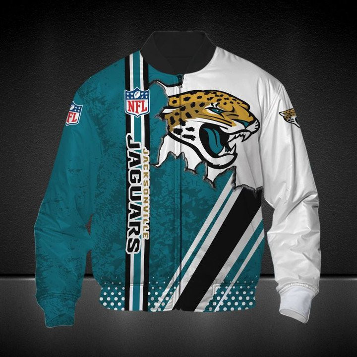 Jacksonville Jaguars Teal White Bomber Jacket | NFL Team Jacket for Men & Women | Football Fan Gift