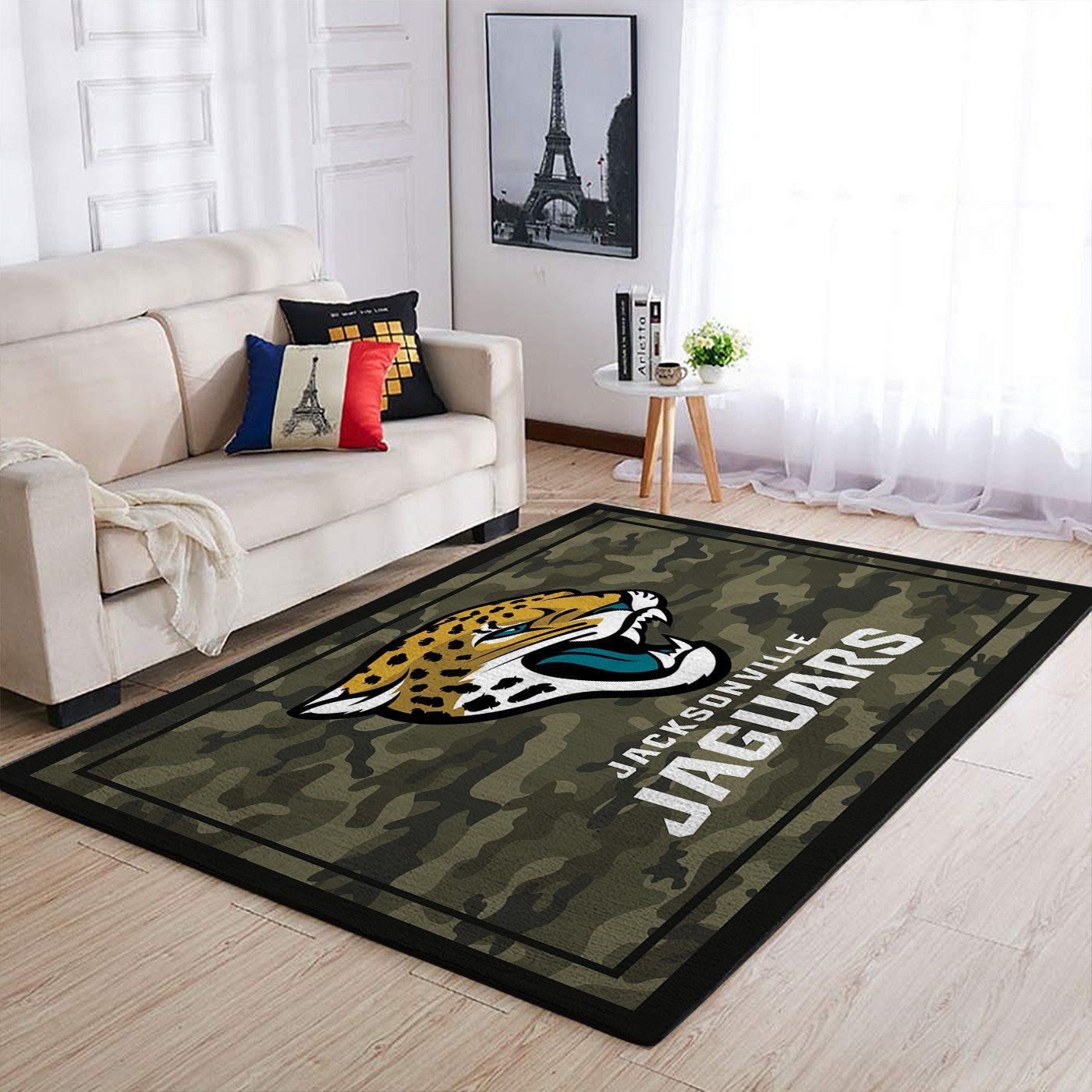 Jacksonville Jaguars Team Logo Camo Rectangle Area Rug – Full Print Carpet For Living Room & Bedroom Home Decor