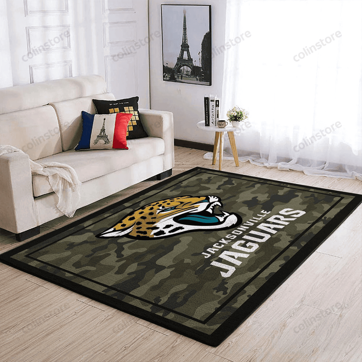 Jacksonville Jaguars Team Logo Camo Rectangle Area Rug – Full Print Carpet For Living Room & Bedroom Home Decor