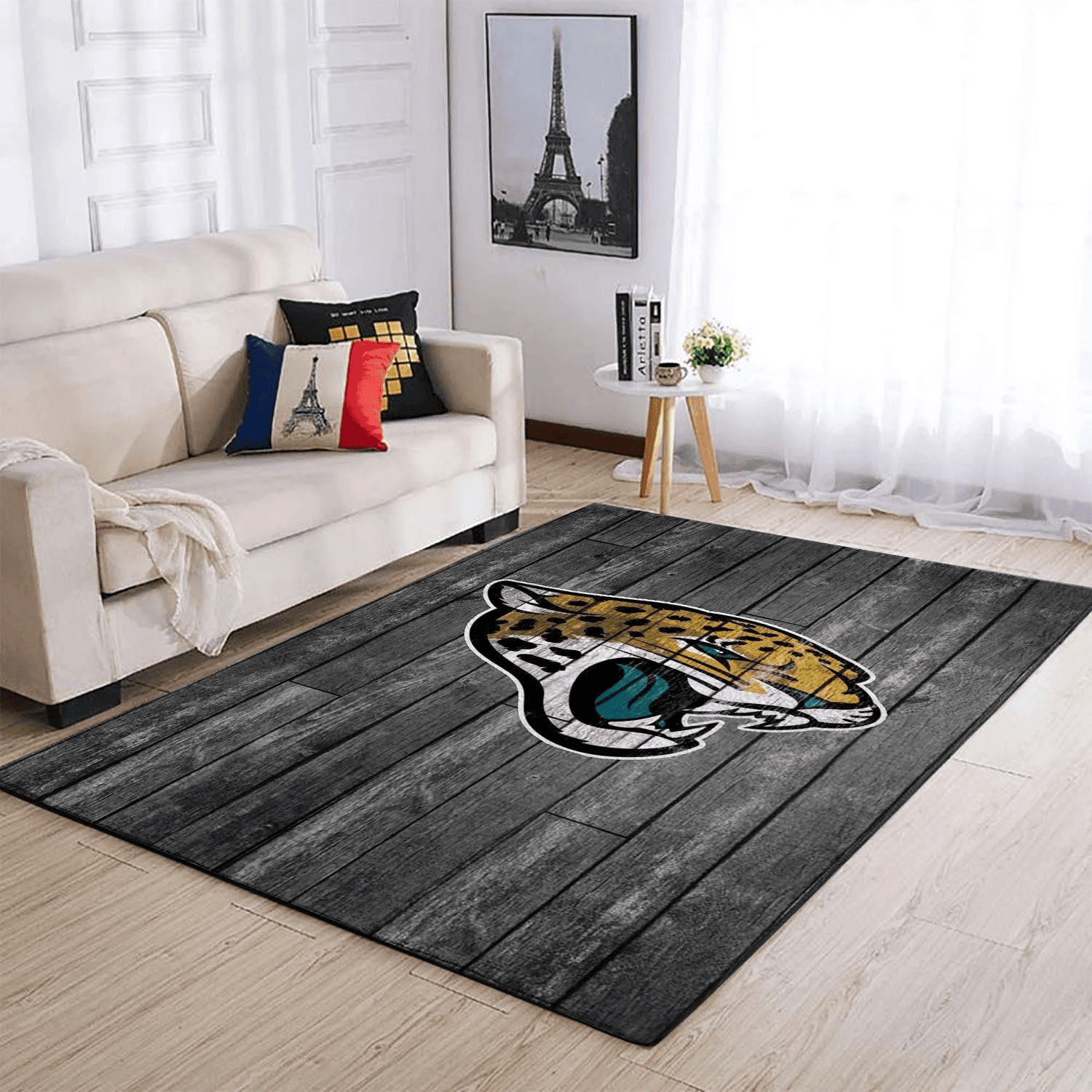 Jacksonville Jaguars Team Logo Grey Wooden Rectangle Area Rug – Full Print Carpet For Living Room & Bedroom Home Decor