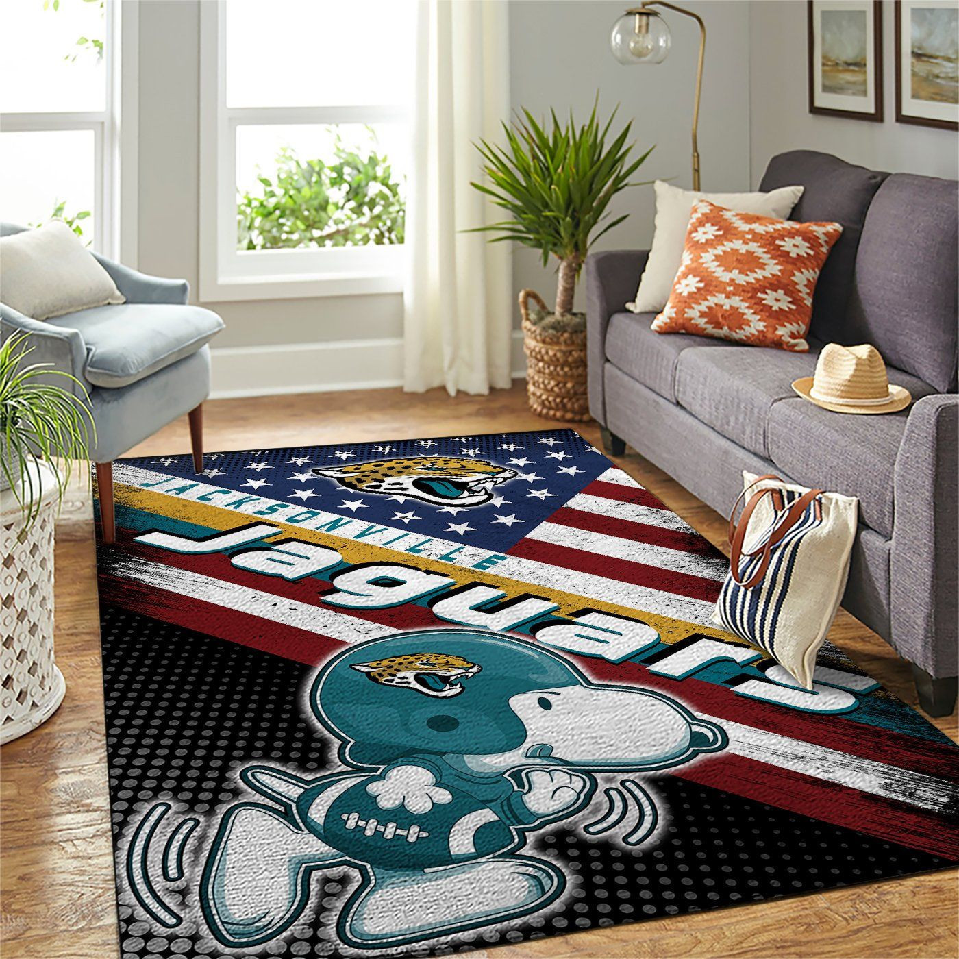 Jacksonville Jaguars Team Logo Snoopy Us Rectangle Area Rug – Full Print Carpet For Living Room & Bedroom Home Decor