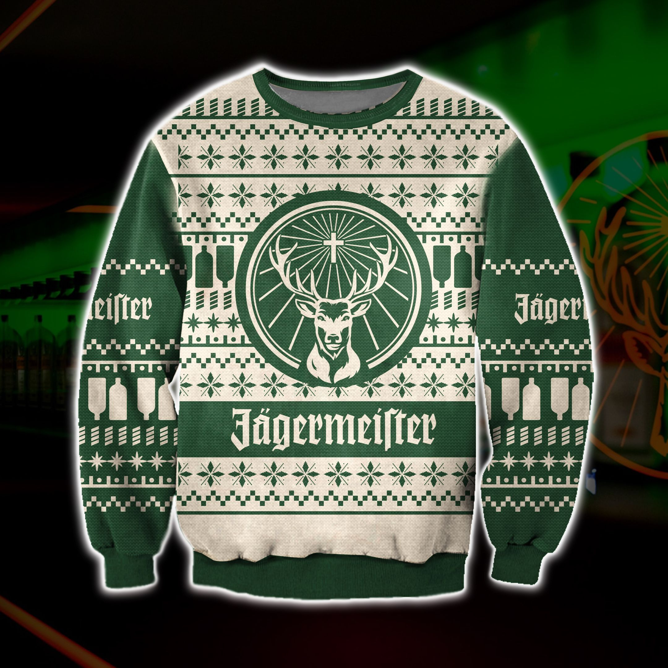 Jagermeister Knitting Pattern 3D Print Ugly Christmas Sweater 1