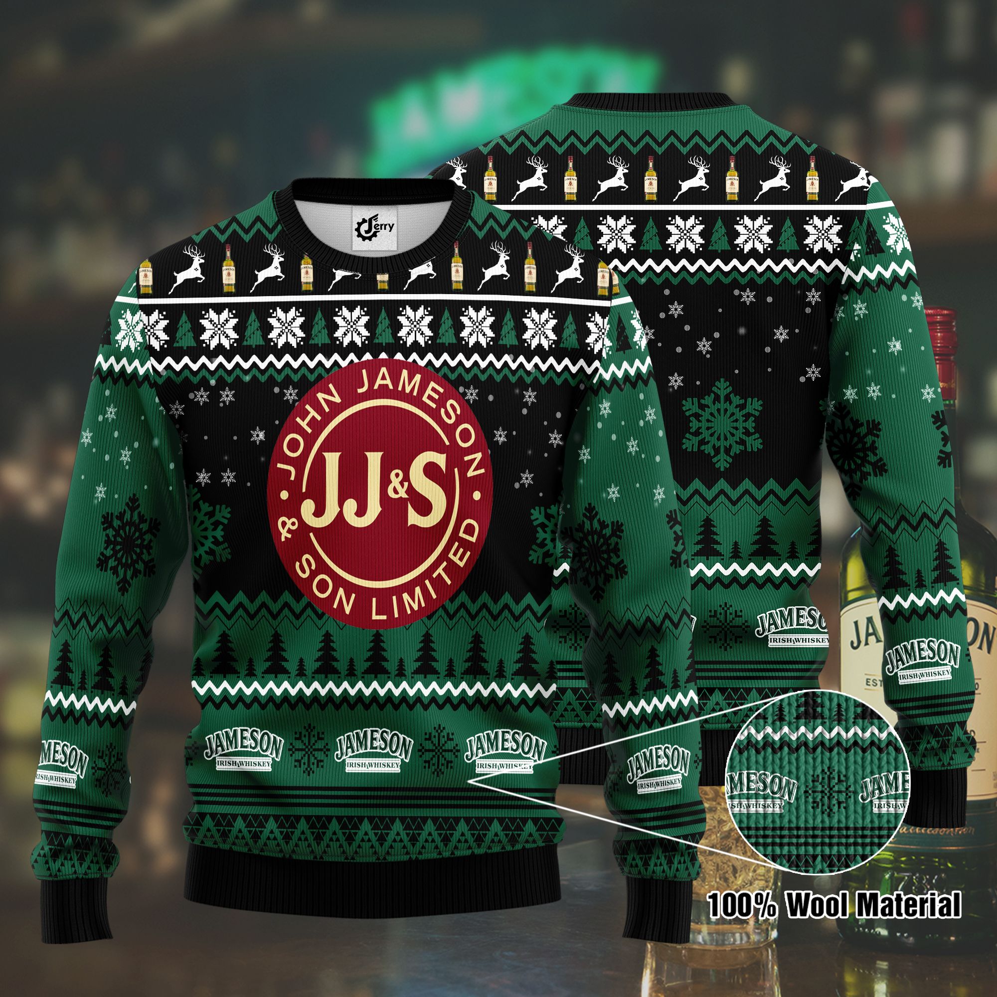 Jameson 3D Print Ugly Christmas Sweater, Hoodie, Zip Hoodie, Bomber Jacket