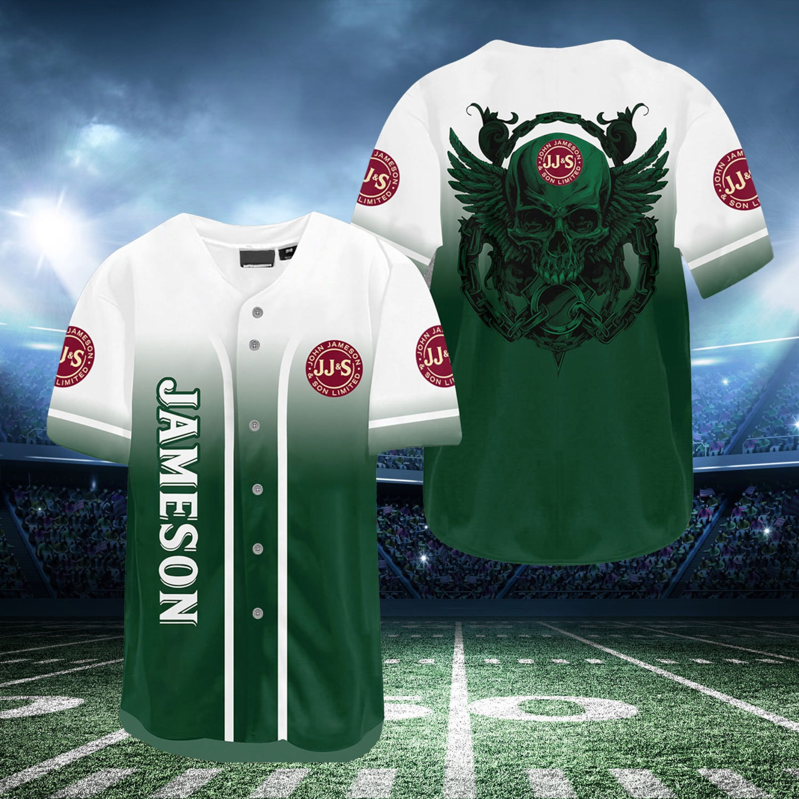 Jameson Skull Baseball Jersey, Whiskey Lover Gift Idea, Birthday Gift For Fan, Jameson Baseball Jersey Fan Gift Idea